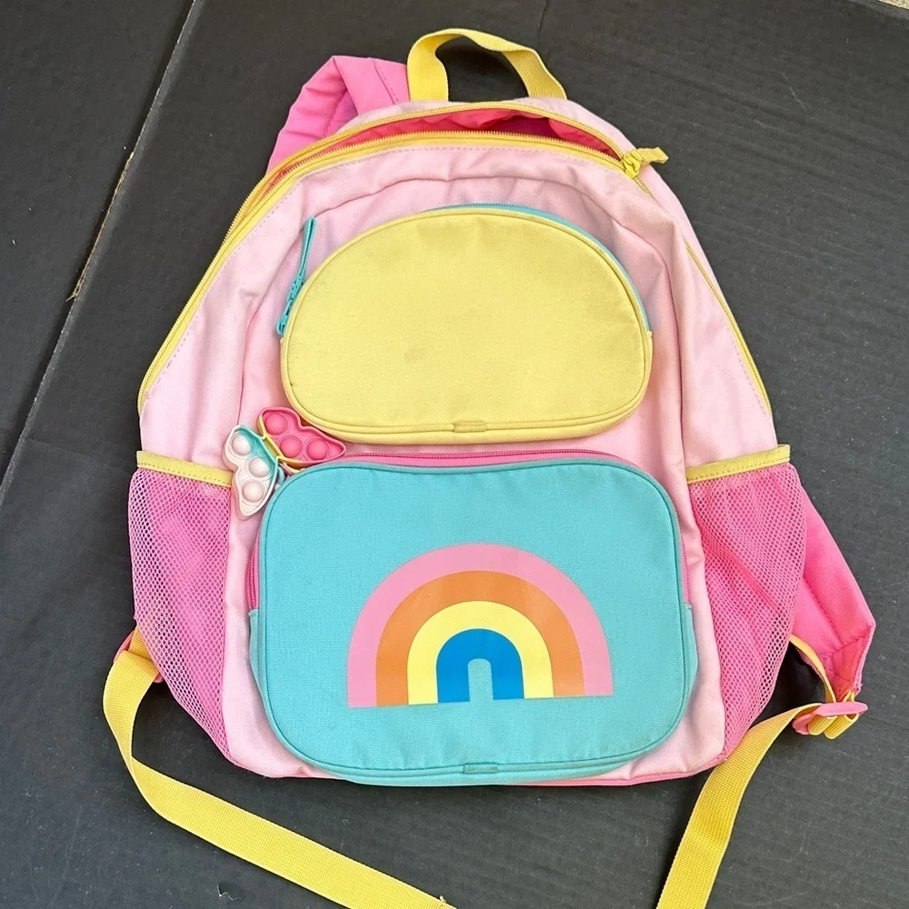 Cat & Jack Pink and Yellow Girls Backpack with Rainbow